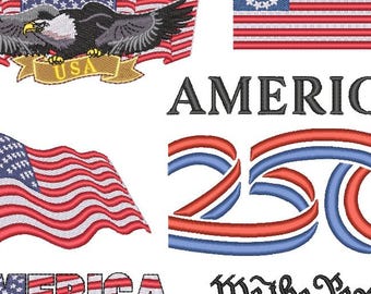 America 250 Machine Embroidery Designs Pack | USA 250 Years Patriotic Designs | Pes Dst Exp Files | Instant Digital Download