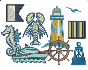 Nautical Machine Embroidery Designs Pack | Anchor Compass Wheel Lighthouse Sailing Marine Designs | Pes Dst Exp | Download
