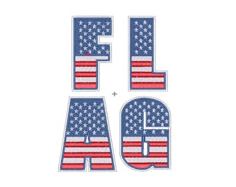 Flag Font Machine Embroidery Designs Pack | USA American Patriotic Alphabet Monogram Letters | Pes Dst Exp | Digital Download