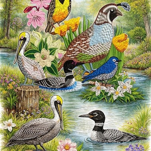 State Birds & Flowers Embroidery Design Value Pack