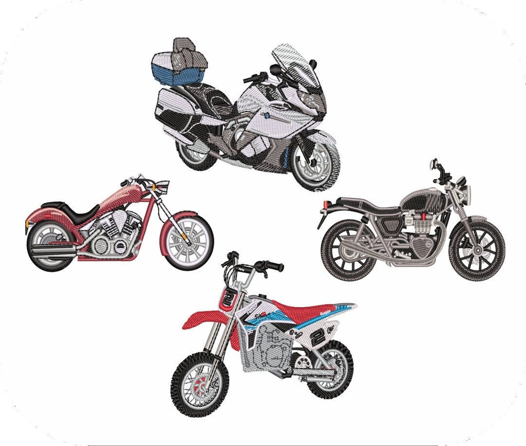 Motorcycles Machine Embroidery Designs Pack | Harley Chopper Biker ...