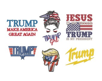 Trump 2024 Machine Embroidery Designs Pack | MAGA Patriotic American Flag Political Designs | Pes Dst Exp Files | Digital Download