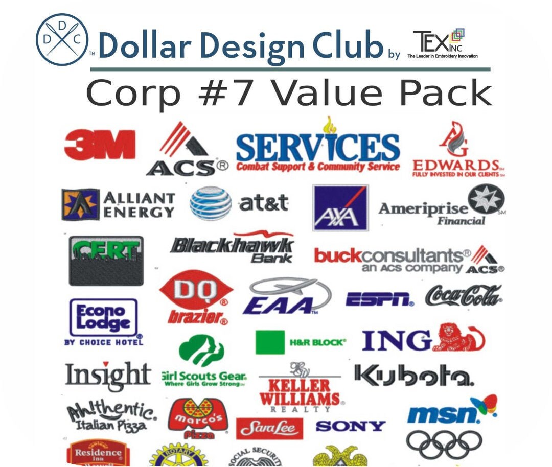 新品700FILL Embroidered Small Payment Logo Corp #7 Embroidery Design Value Pack - Etsy