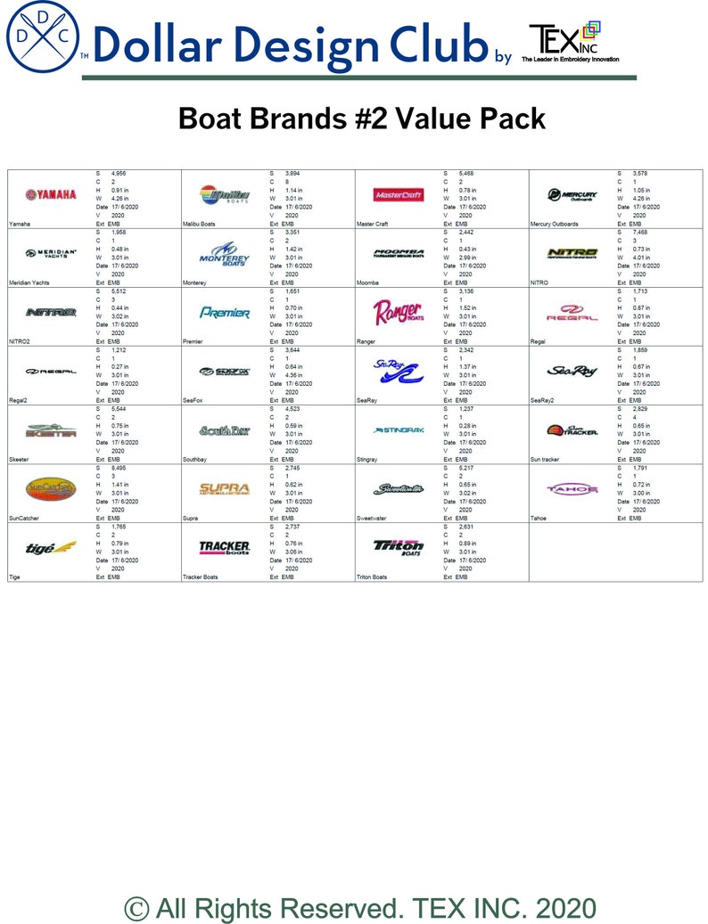 Boat Brands 2 Embroidery Design Value Pack Etsy