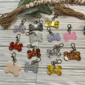 Personalized Dog Tag, Sparkly, resin, puppy, pet tag, cat tag, personalized, carabiner or key chain, kitty, tag, bone
