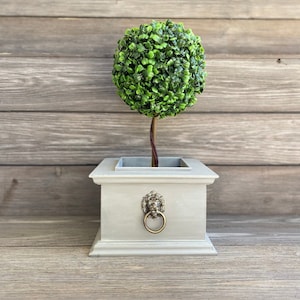 Flower Pot Wooden Flower Box Planter Farmhouse Decor Vintage Gold Brass Lion Head Ring Pull Cottage Table Decor Centerpiece