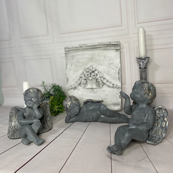 Cherub Statue, Baby Angel, Set of 3, Vintage, Angel Statue, Candel Holder, Shabby Chic, French Country Décor