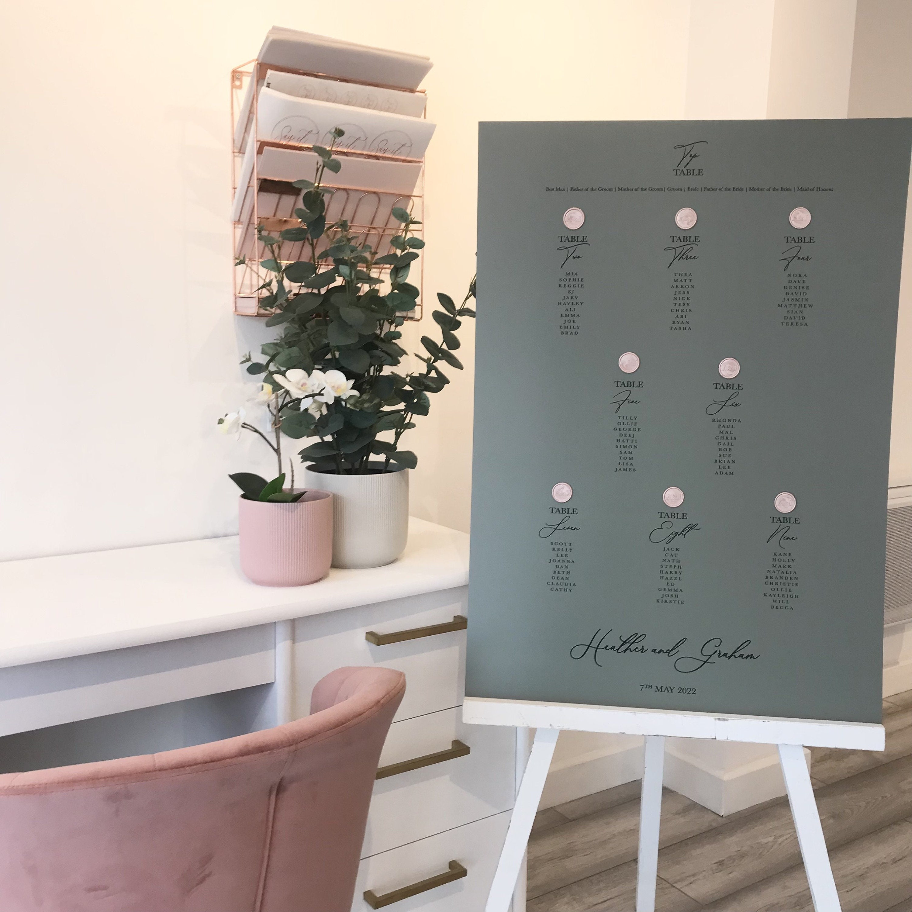 Sage Green & Blush Pink Table Plan | Wax Seal Customisable Colours