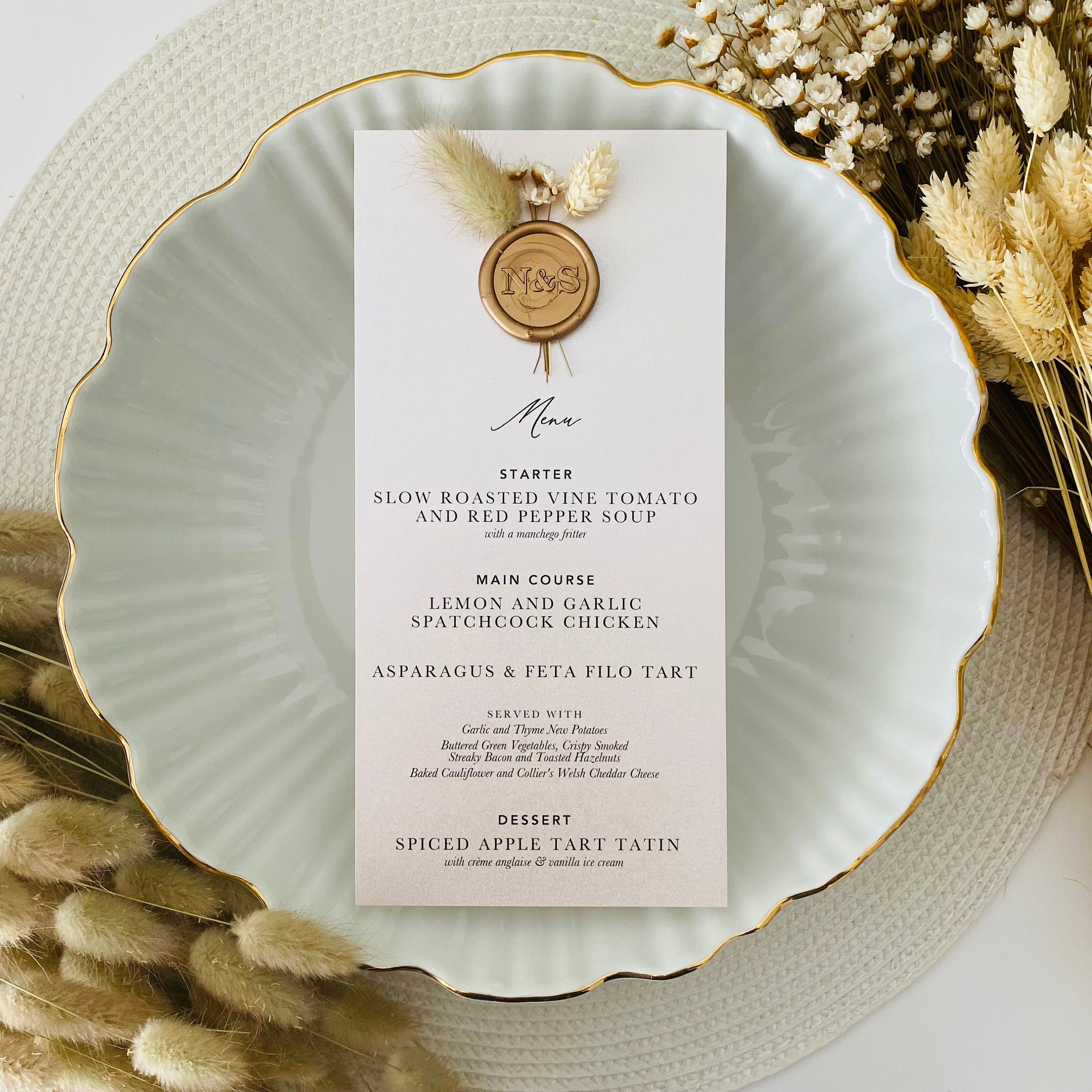 Ivory & Gold Dried Flowers Menu’s