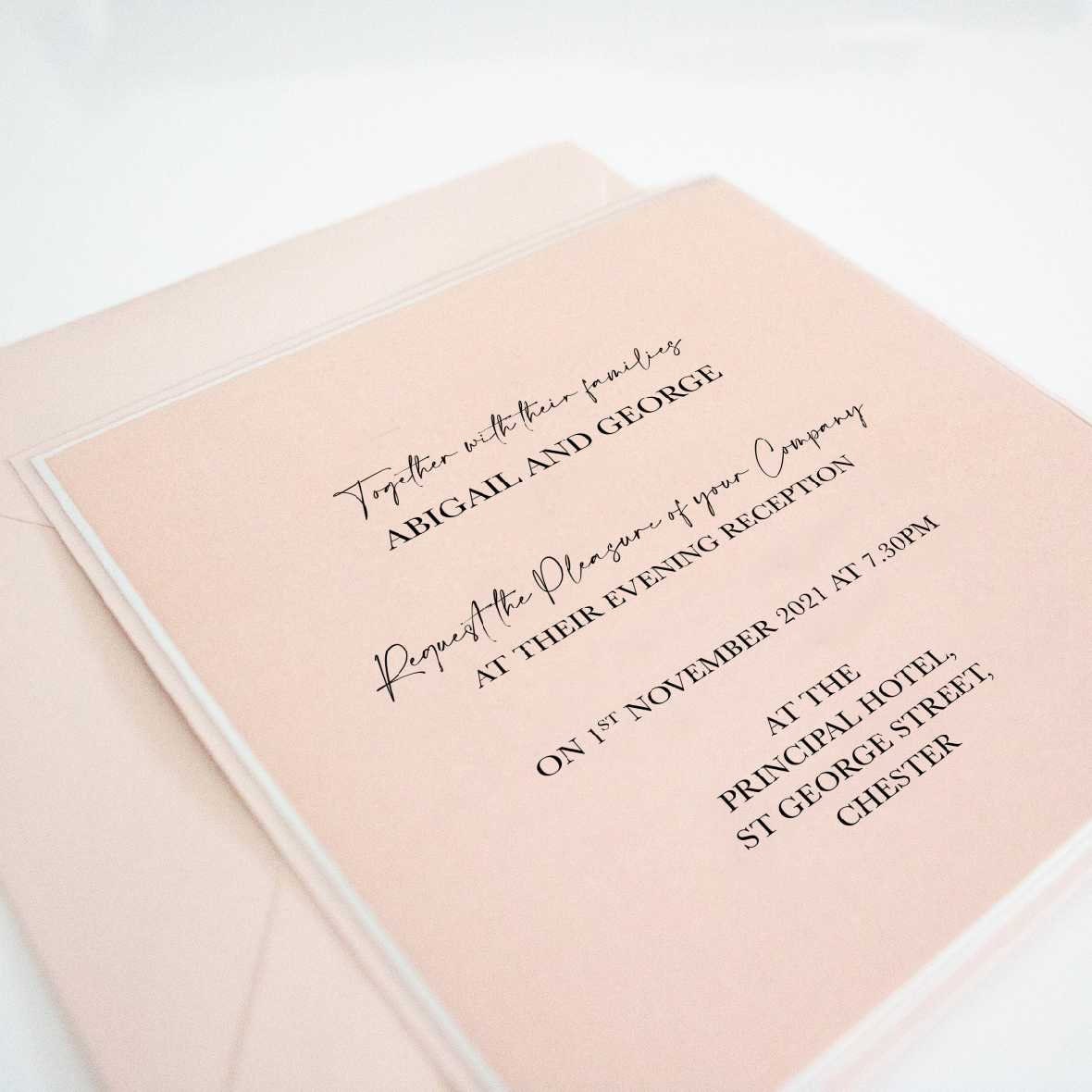 Wedding Evening Invitations | Blush Pink Invites Printed in Any Colour