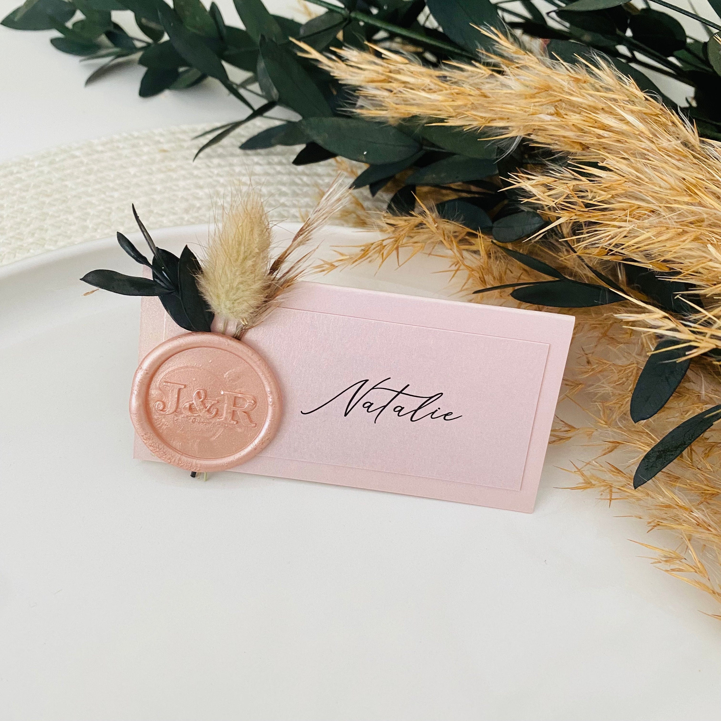 Blush Pink, Gold & Eucalyptus Dried Flowers Place Names