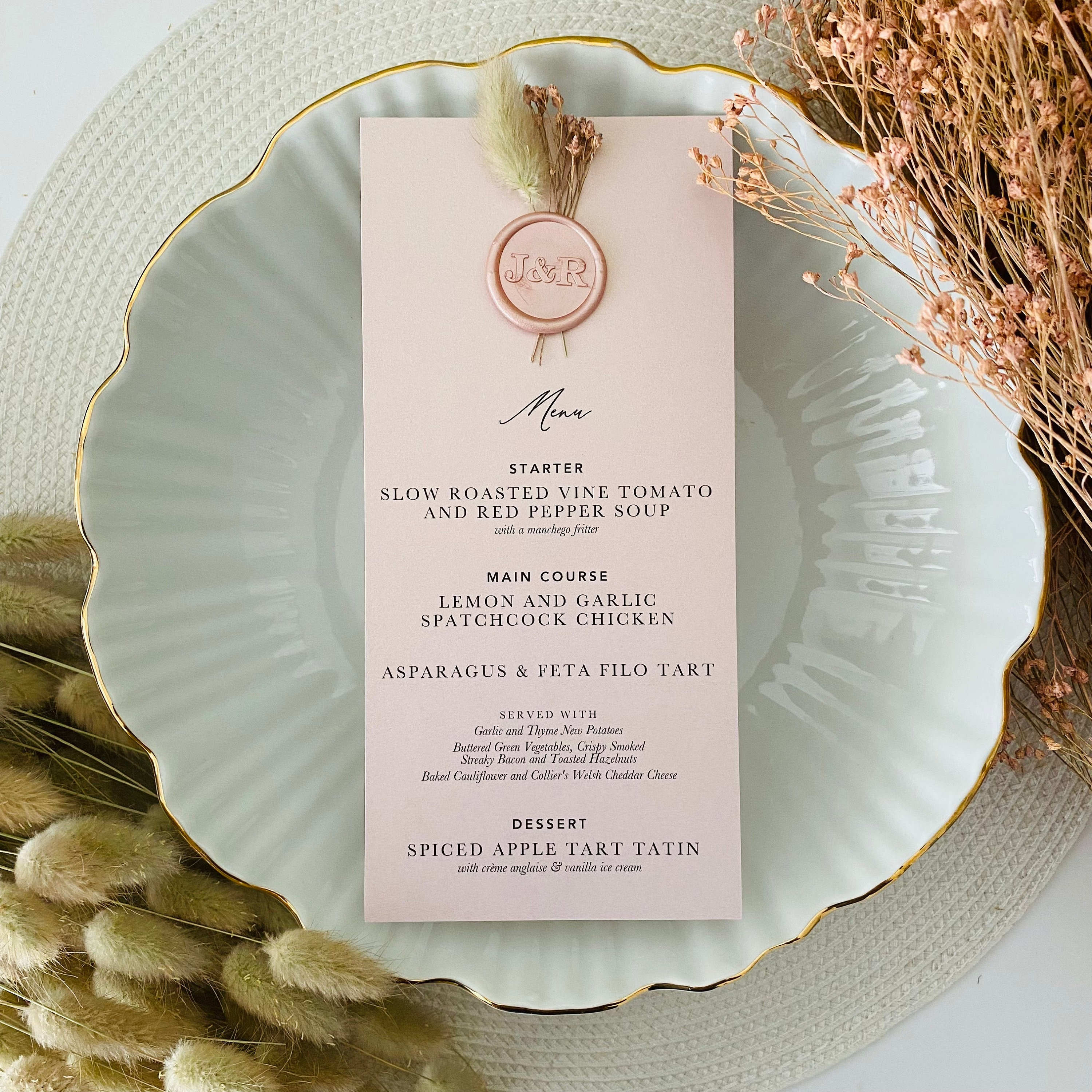 Blush Pink Dried Flowers Menu’s