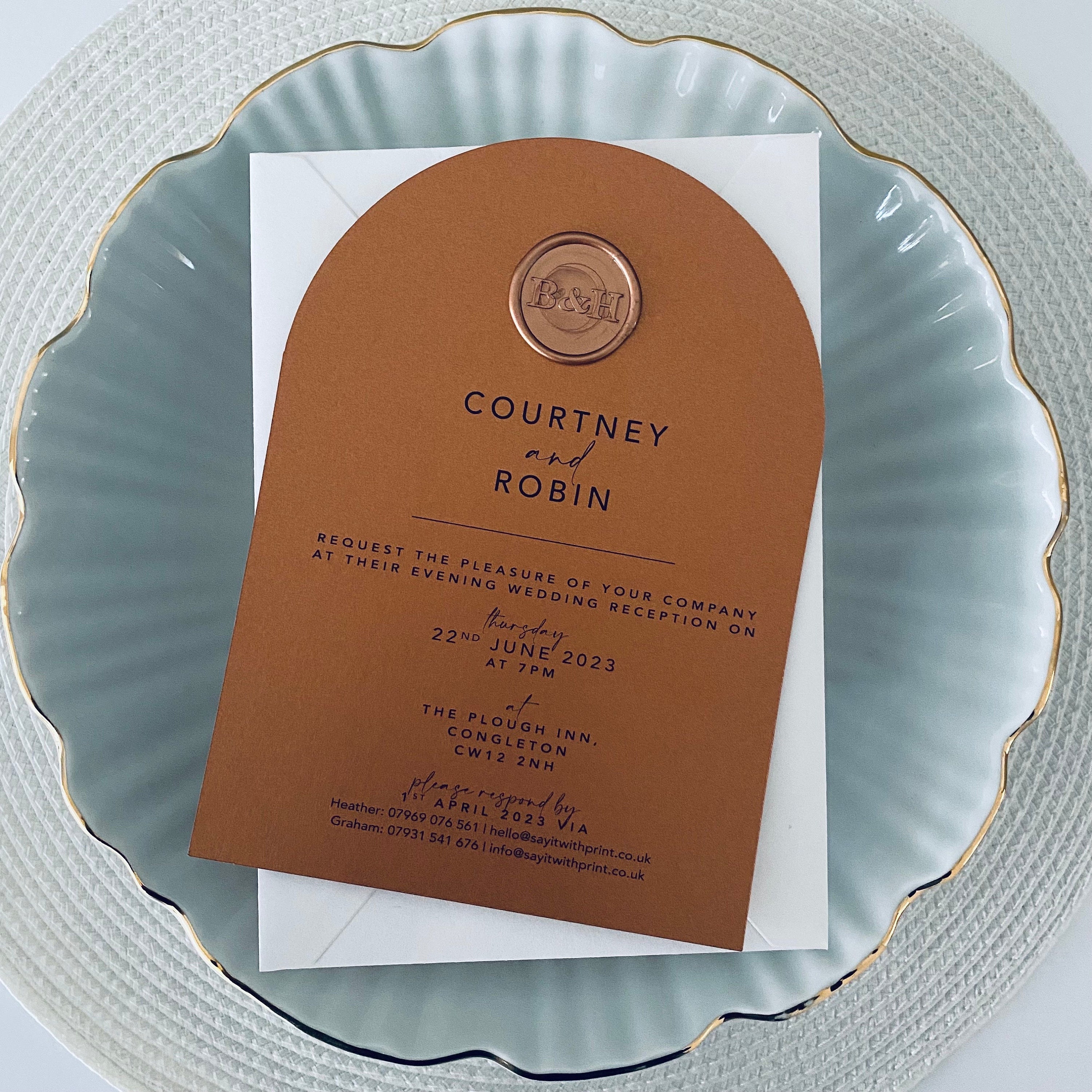 Orange Rust Shimmer Arched Evening Invitations