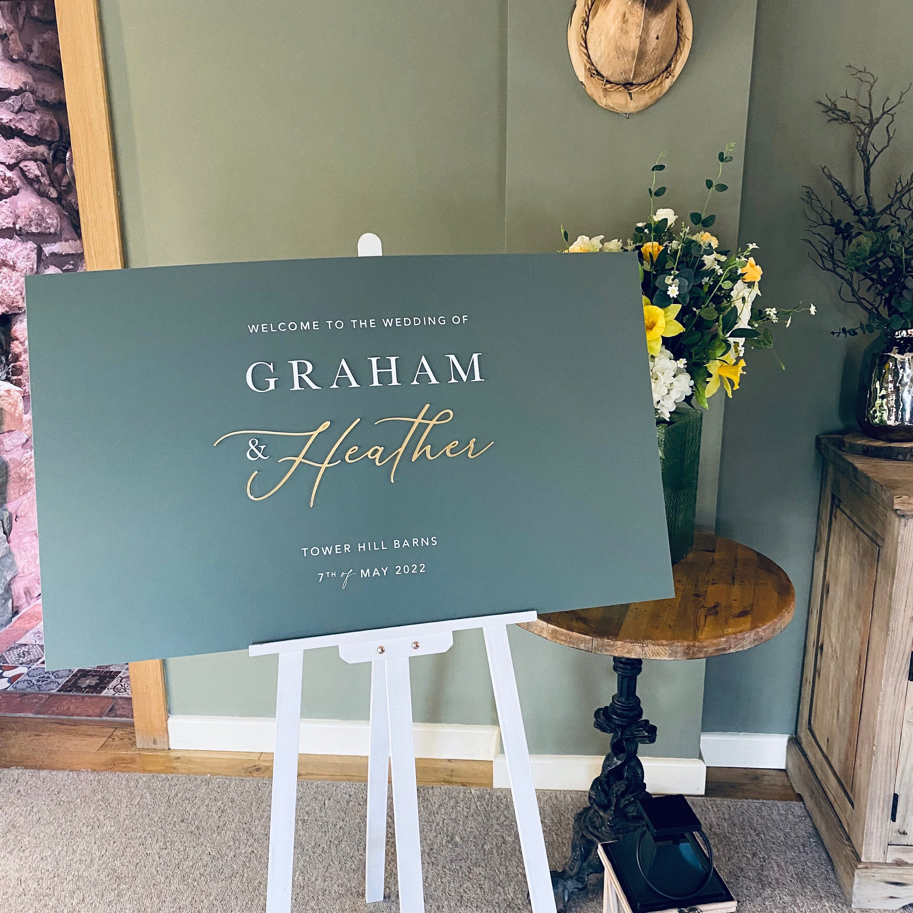 Large Acrylic Welcome Sign | Pine Green & Gold Available in Lots Of Different Colours Wedding