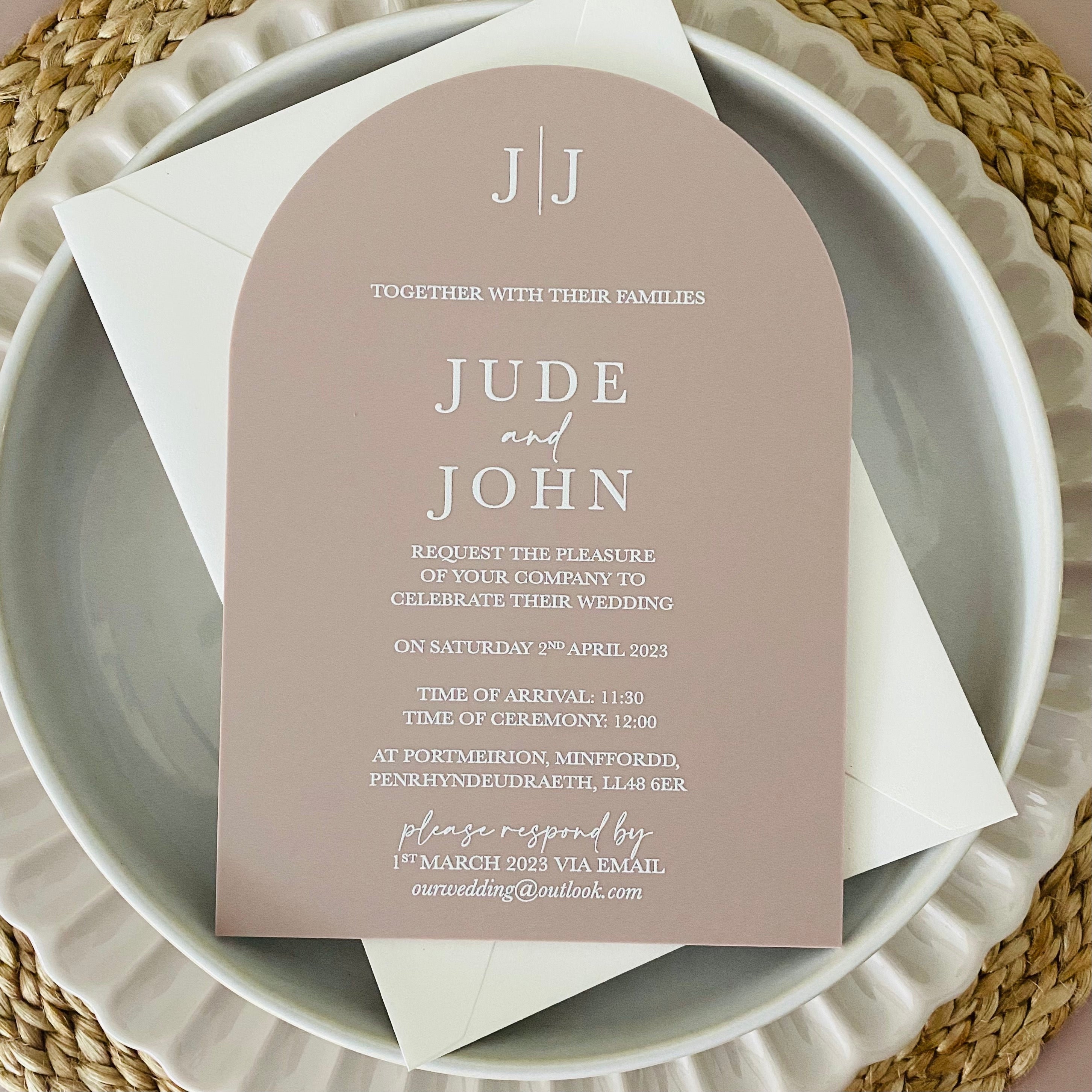 Arched Acrylic Wedding Invitation With Envelope