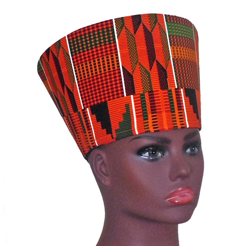 Size Small to X-Large. African Tribal Hat Headdress Open Crown Kente Fabric Handmade