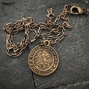 Men&#39;s Necklace St. Christopher - Protection, Unisex Necklace, 20 or 24 inch Antiqued Brass necklace BR-014