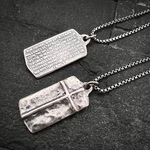 Sterling Silver, The Lord&#39;s Prayer Necklace, Men&#39;s or Women&#39;s Pendant with Cross, Unisex Jewelry Gift, Our Father, Faith, SS-019