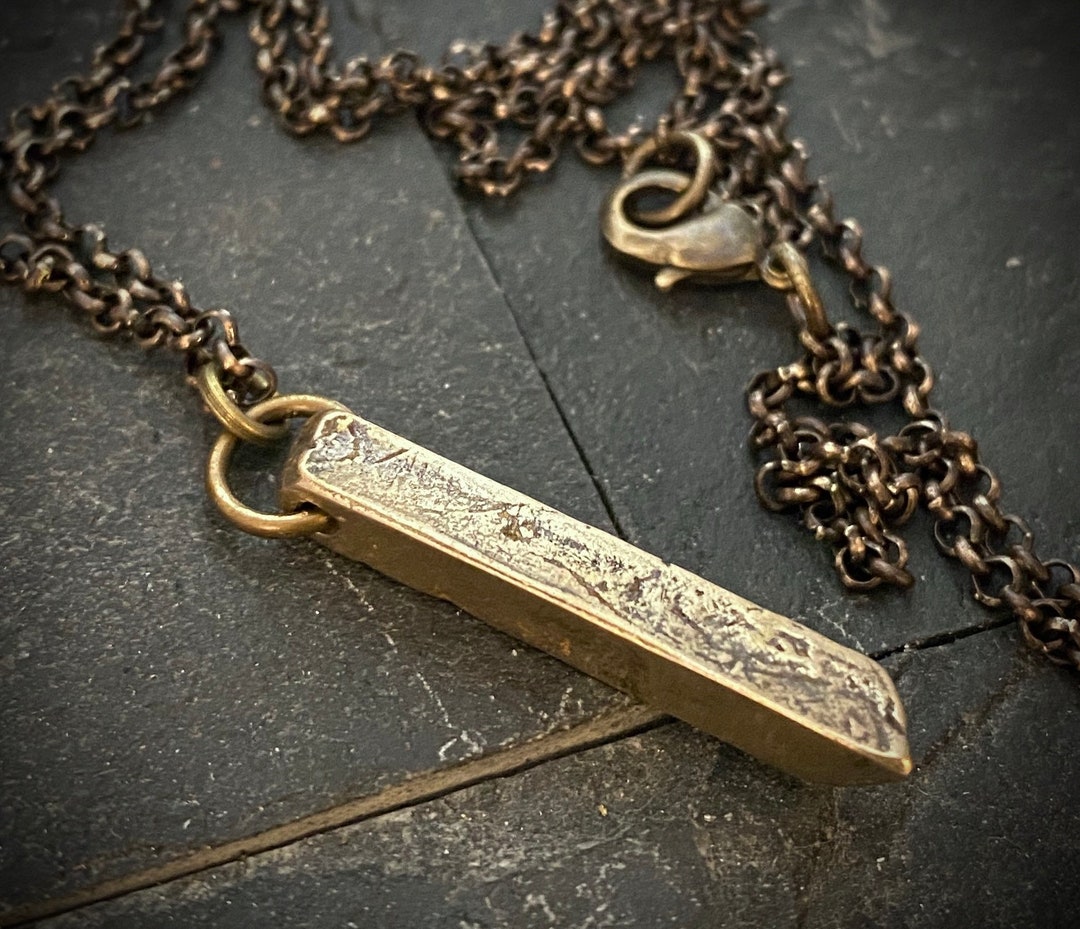 Organic Bronze Bar Modernist Necklace, Antiqued Brass Geometric