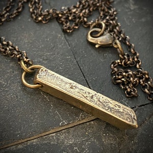 Organic Bronze Bar Modernist Necklace, Antiqued Brass Geometric Abstract Unisex Jewelry, 20 or 24 Inch Chain, BR-049