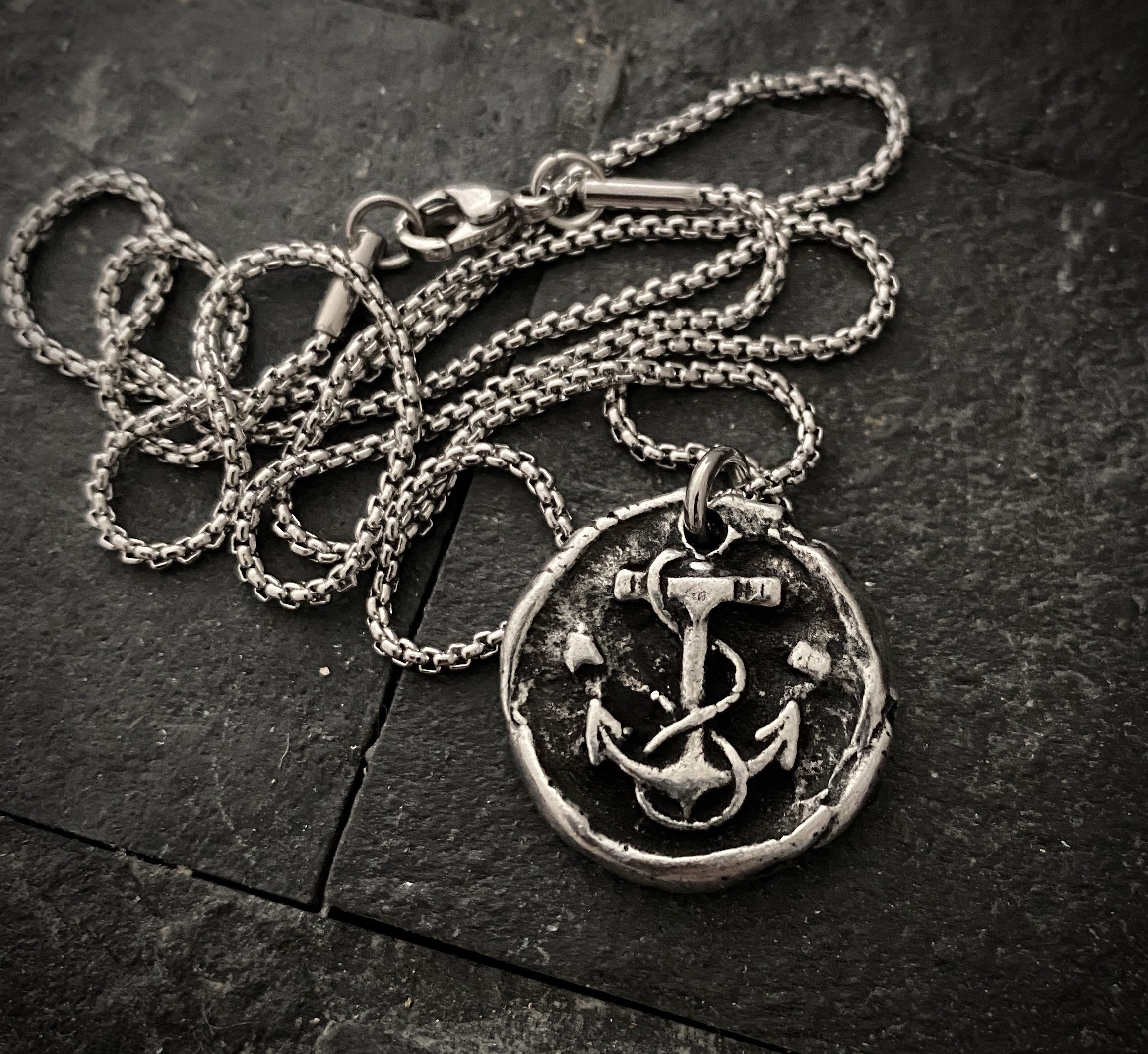 Wax Seal Nautical Anchor Necklace, Pewter and Stainless