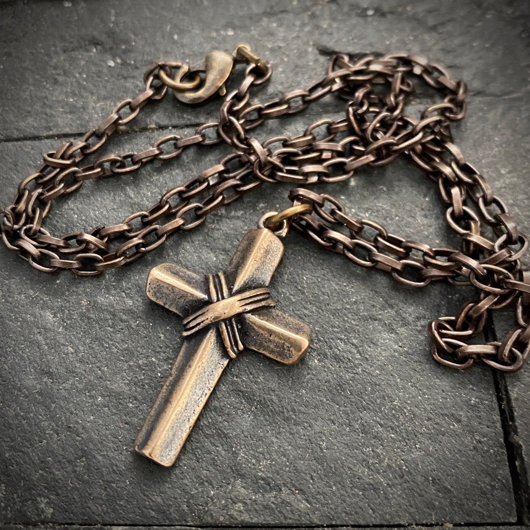 Bronze Vintage Cross, Men's Religious Jewelry, Unisex Necklace