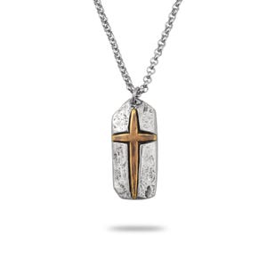 Mixed Metal Cross Necklace, Men&#39;s Pendant Cross and Stainless Steel Necklace, Unisex Jewelry Gift, Faith, JMN-019