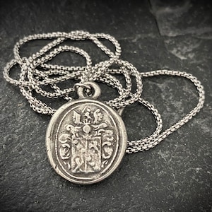 Men&#39;s necklace with a wax seal charm, stamped from original antique seal , 20 or 24 inch necklace ST-008