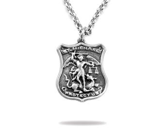 Collana vintage di San Michele, collana cattolica, collana unisex da uomo, gioiello religioso di protezione cattolica, JPN-003