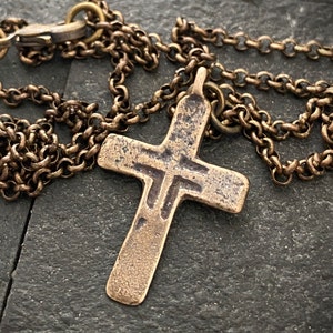 The Classic Edge Original Piece - Brass Men&#39;s Necklace with Bronze Cross made from Ancient Medieval Original, 20 or 24 inches, BR-004