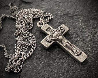Herrenkreuz Halskette aus Vintage-Original für ein einzigartiges, aber schlichtes Design, Unisex, Herrenmode, 20 oder 24-Zoll-Kette - ST-003
