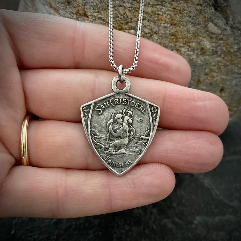 Men's St. Christopher Medal Necklace Spanish San Etsy Men's St. Christopher Medal Necklace Spanish San Etsy