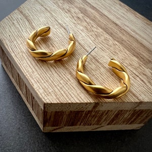 Gold Twisted Half Hoop Post, Rope Earrings, Simple Everyday Studs, The Classic Edge GirlJewelry, E-0008