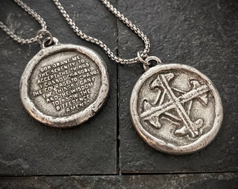 Serenity Prayer Necklace, Men's Soldered Pendant with Cross, Unisex Jewelry Gift, Faith, ST-024