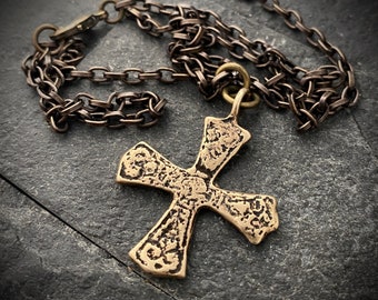 Bronze Ancient Maltese Cross, Men's Religious Jewelry, Unisex Necklace, Cast from Original Medieval Cross, BR-045