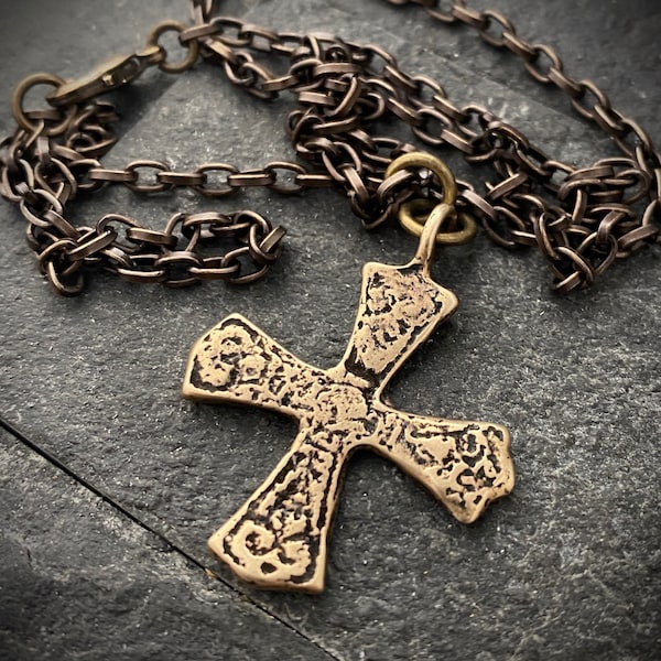 Bronze Ancient Maltese Cross, Men's Religious Jewelry, Unisex Necklace, Cast from Original Medieval Cross, BR-045