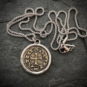 Old Spanish Coin Men's Necklace, Shipwreck Pirate Cross Pendant Brass Two Tone Mixed Medal, Unisex Jewelry, ST-030