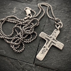 Sterling Silver Men&#39;s Cross Necklace, A Classic Edge Original Piece with Cross made from Ancient Medieval Original, Unisex Jewelry, SS-002