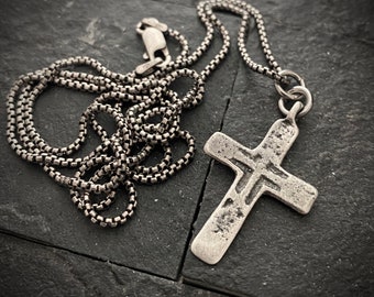 Sterling Silver Men's Cross Necklace, A Classic Edge Original Piece with Cross made from Ancient Medieval Original, Unisex Jewelry, SS-002