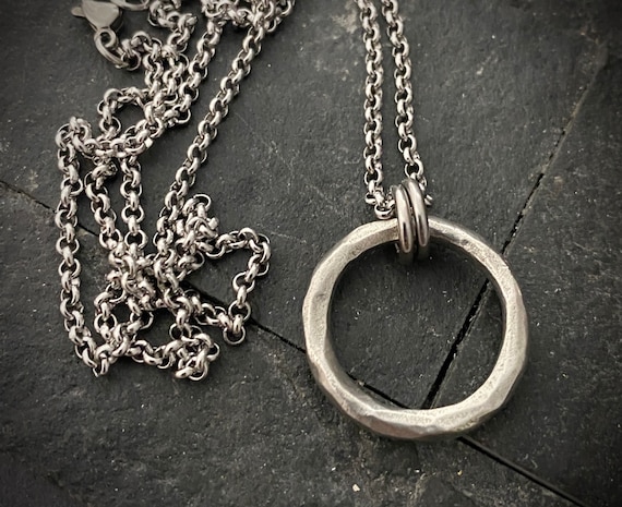 Men's Necklace Antiqued Hammered Eternity Ring Unisex - Etsy