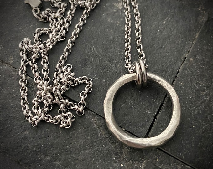 Men's Necklace, Antiqued Hammered Eternity Ring, Unisex Jewelry, Men's ...