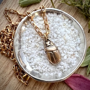Scarab Beetle Gold Necklace, Minimal Brass Jewelry, Women&#39;s 16, 17, 18 inch, The Classic Edge, GBR-001