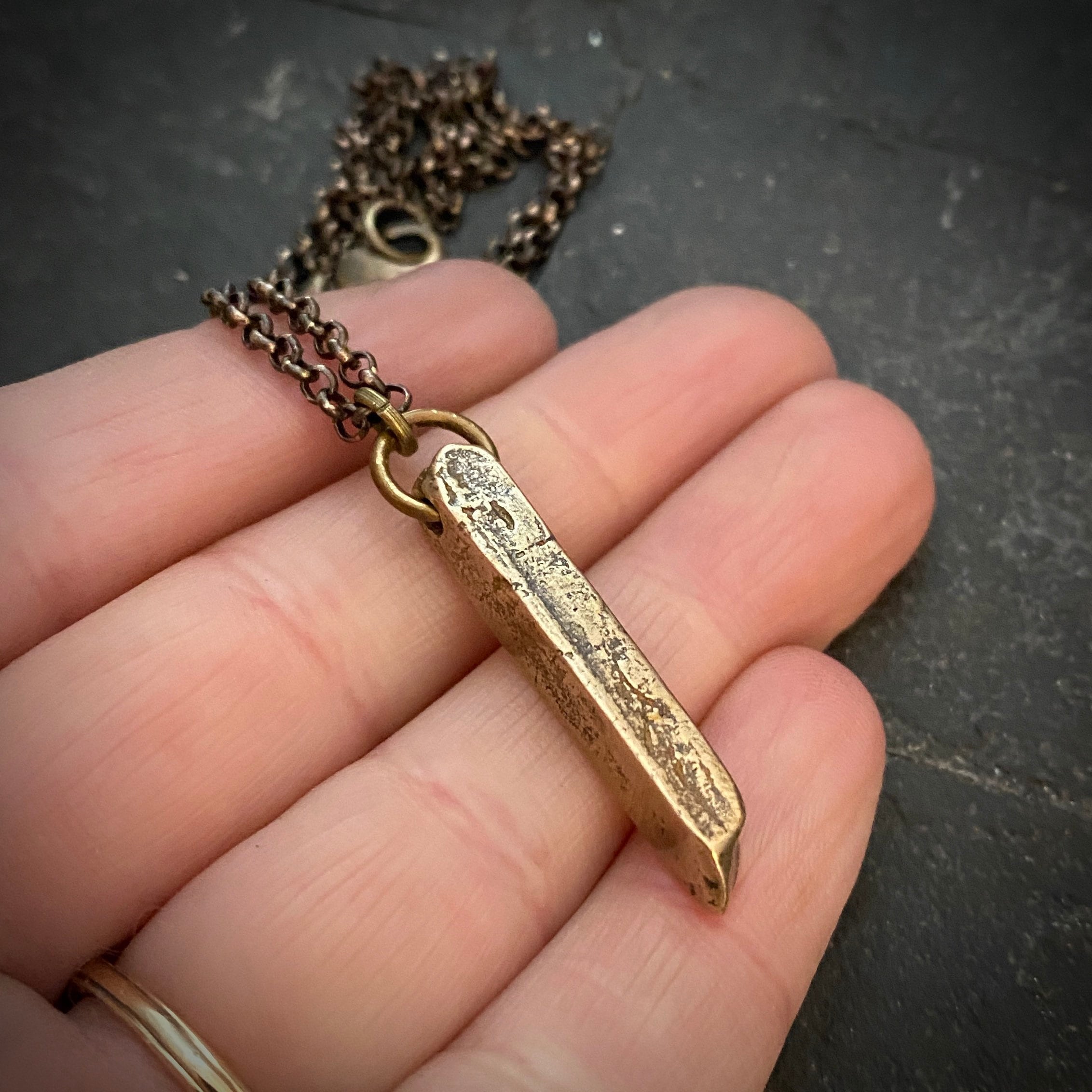 Organic Bronze Bar Modernist Necklace Antiqued Brass Etsy