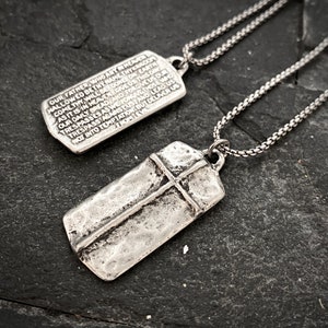The Lord&#39;s Prayer Necklace, Men&#39;s Pendant with Cross and Stainless Steel Necklace, Unisex Jewelry Gift, Faith, ST-036