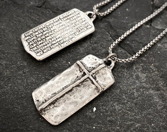 The Lord's Prayer Necklace, Men's Pendant with Cross and Stainless Steel Necklace, Unisex Jewelry Gift, Faith, ST-036