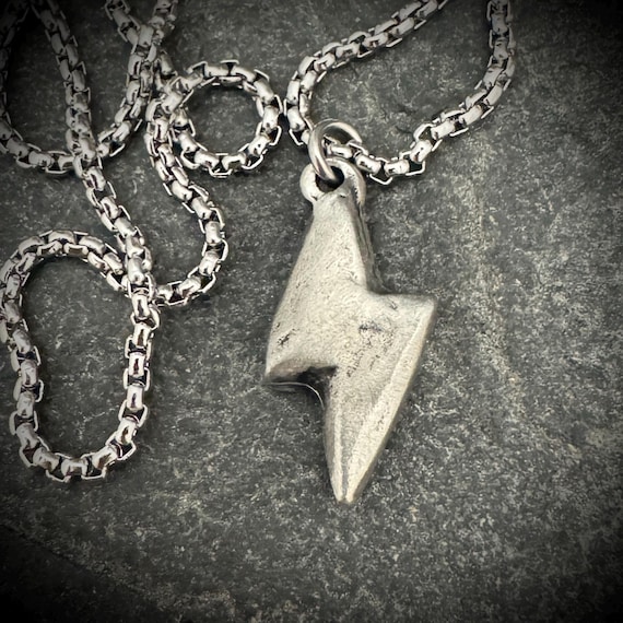 Men's Hand Formed Lightning Pendant Necklace, Lightning Bolt Necklace,  Steel chain necklace, 20 or 24 inches, JPN-014