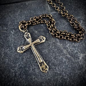 Cruz de bronce antigua con cadena de latón para hombre, collar unisex, cruz medieval antigua, moda masculina, BR-029