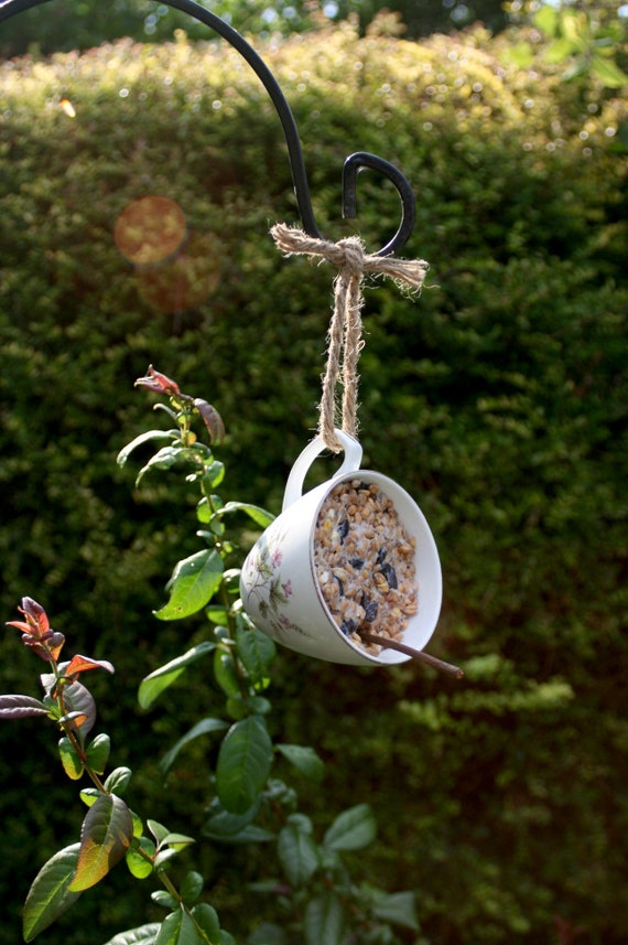 Teacup bird feeder hanging china bird feeder yard art bird lover's gift