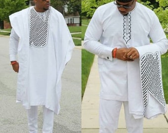 Ojoade African men's 3 pieces agbada set/ wedding suit/dashiki / African men's shirt/ vêtement africain/ chemise et pantalon/African attire