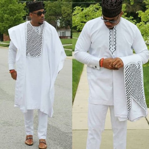Ojoade conjunto agbada de 3 piezas para hombres africanos/ traje de novia/dashiki / camisa de hombre africano/ vêtement africain/ chemise et pantalon/atuendo africano